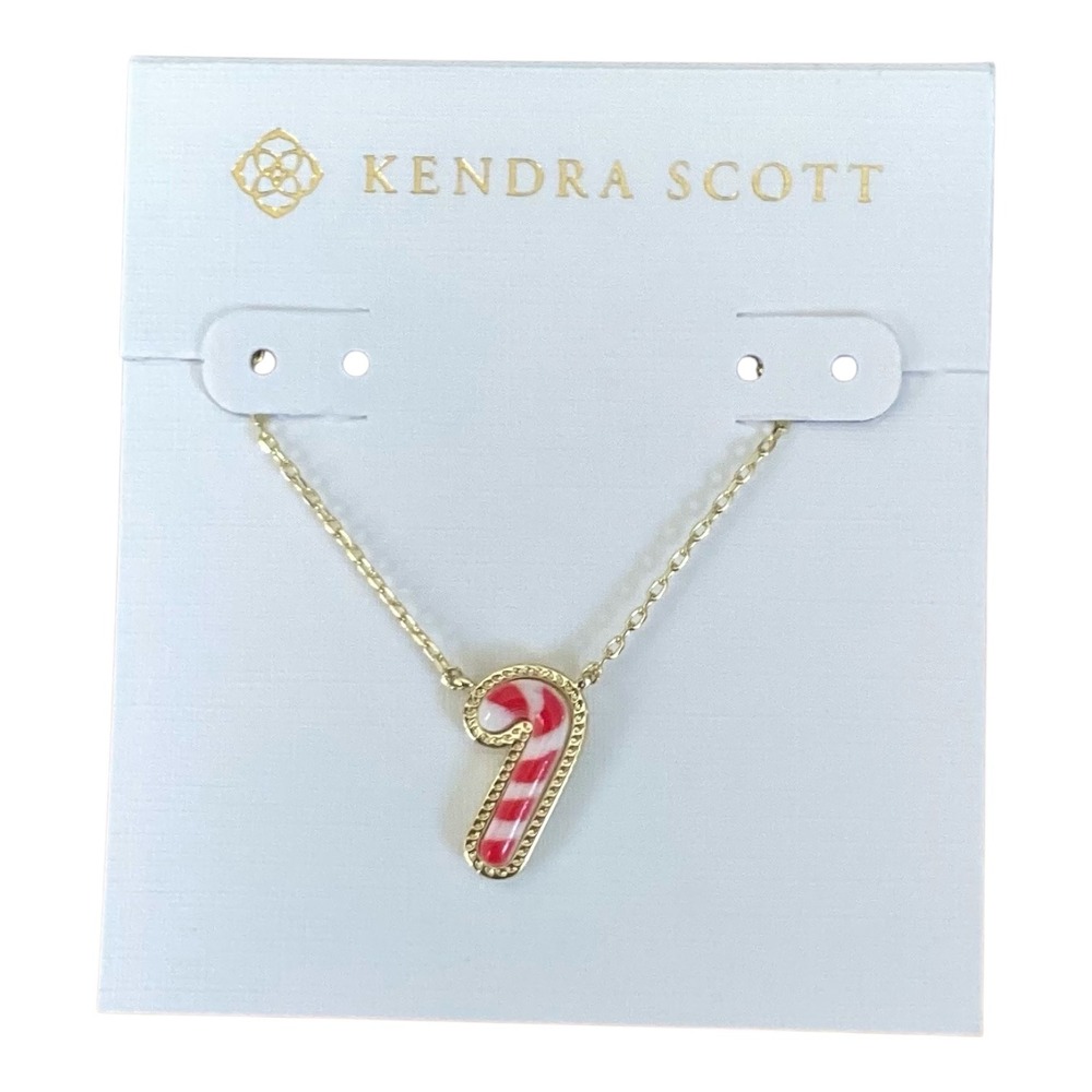 Kendra Scott Candy Cane Pendant Necklace Gold Tone Red White